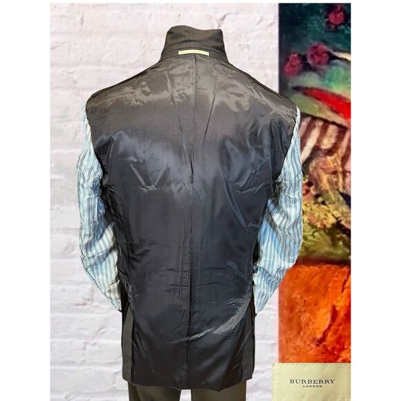 Burberry London 42L Brown Blue Tan Plaid Designer Blazer Sport Coat Jacket - Picture 10 of 16